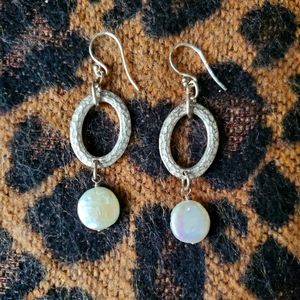 Silpada Hammered Silver and Pearl earrings